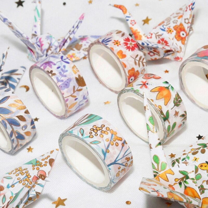 18 Rolls Bloemen Washi Tape Set Gold Washi Tapes Sticks Om Andere Plaats Folie Masking Tape Decoratief Voor Scrapbook