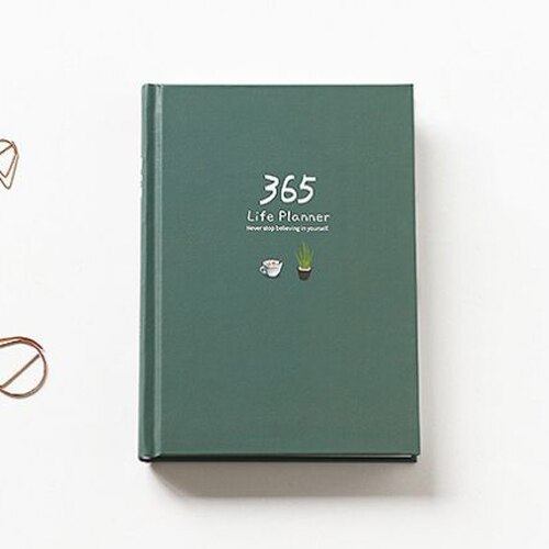 Cuaderno planificador de 365 días Agenda anual ilustración de página interior colorida Plan diario Registro Diario vida papelería: Dark Green