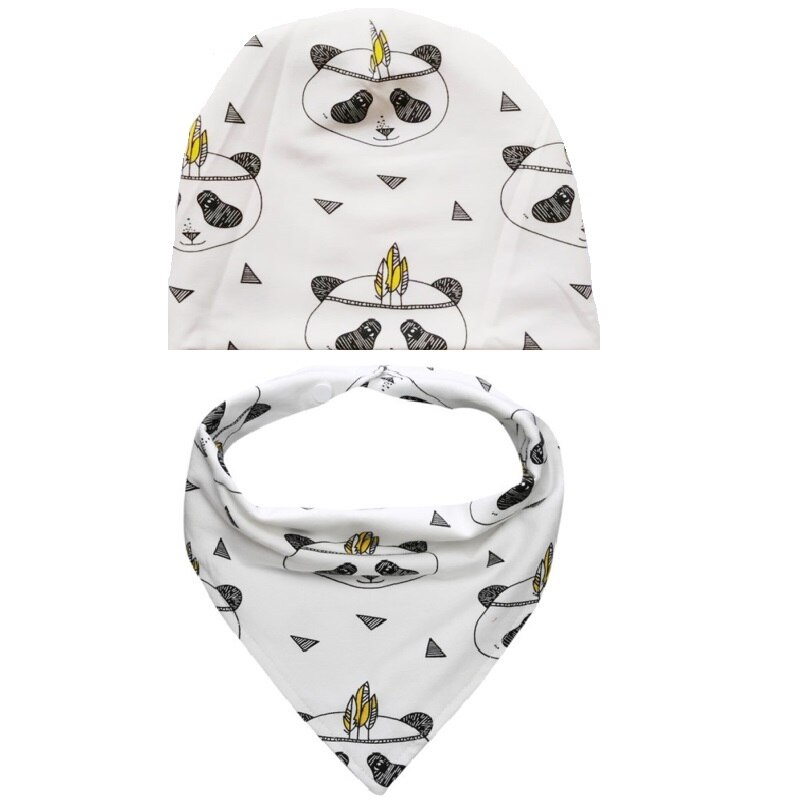Zomer Herfst Slabbers Katoen Driehoek Hoofd Sjaal Baby Hoeden Slabbetjes Set Jongen Hoofddoek Meisje Bandana Dribble Slabbetjes Baby: panda cap bibs