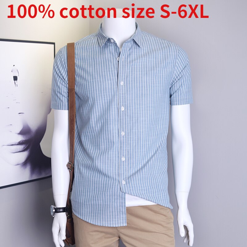 Camisa de manga corta para hombre, Camisa de algodón puro a rayas, holgada, talla grande 6XL, para vacaciones, primavera y verano, novedad, S-5XL