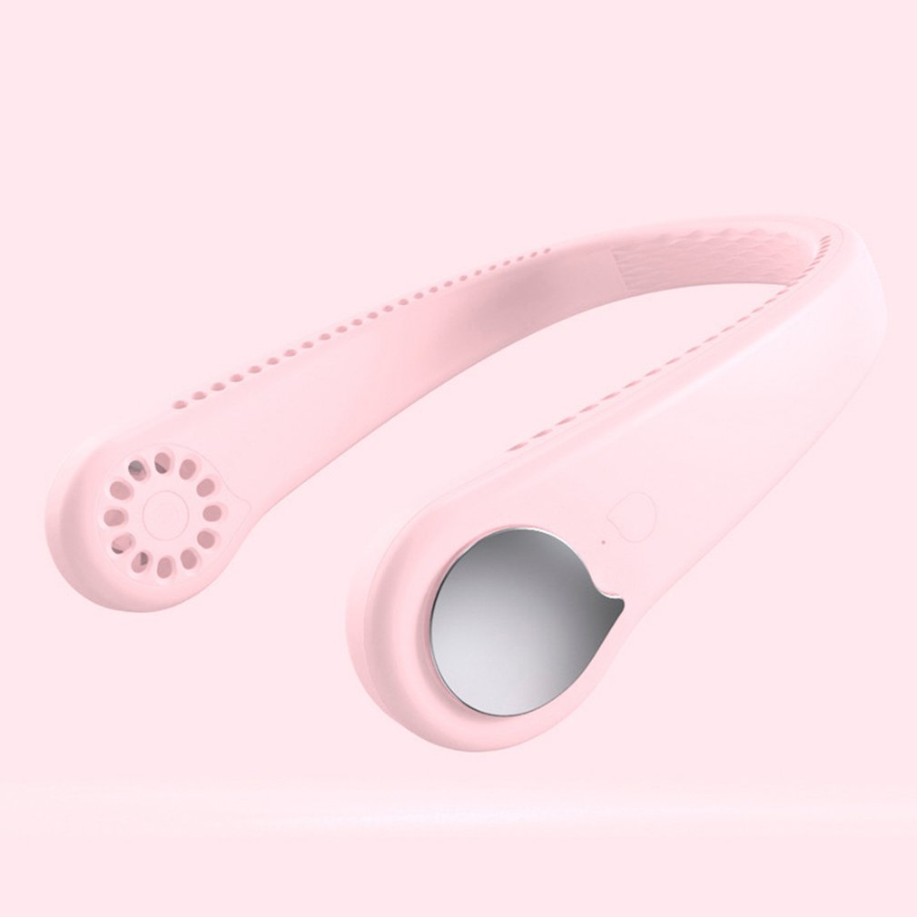 USB mini hanging neck fan portable leafless small fan mini hanging neck lazy ultra-quiet electric fan: Pink