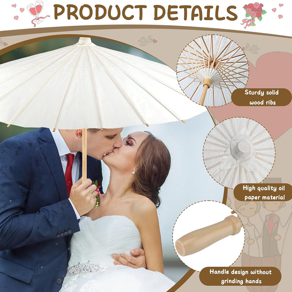 Sombrilla de papel para recuerdo de de boda, paraguas de bambú, 6 uds., paraguas de papel chino blanco, centro de mesa de despedida de soltera, accesorio para fotografía de 60/80cm