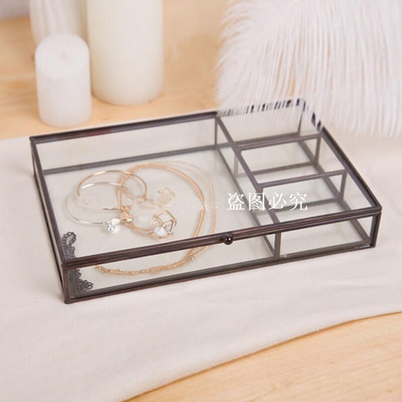 Nordisk stil retro glas smykker opbevaring æske smykker display box desktop opbevaring organisation boligindretning: B