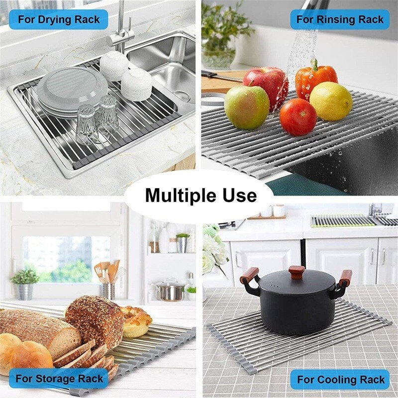 Foldable Dish Drying Rack Stainless Drainer above Sink Storage Organizer Tray Kitchen Accessories organizador de cocina