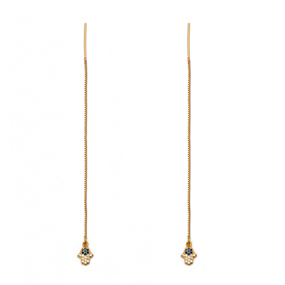 Lucky Eye Fatima Hamsa Hand Evil Eye Earrings Gold Color Tassel Chain Long Dangle Earrings for Women Girls Jewelry BD18