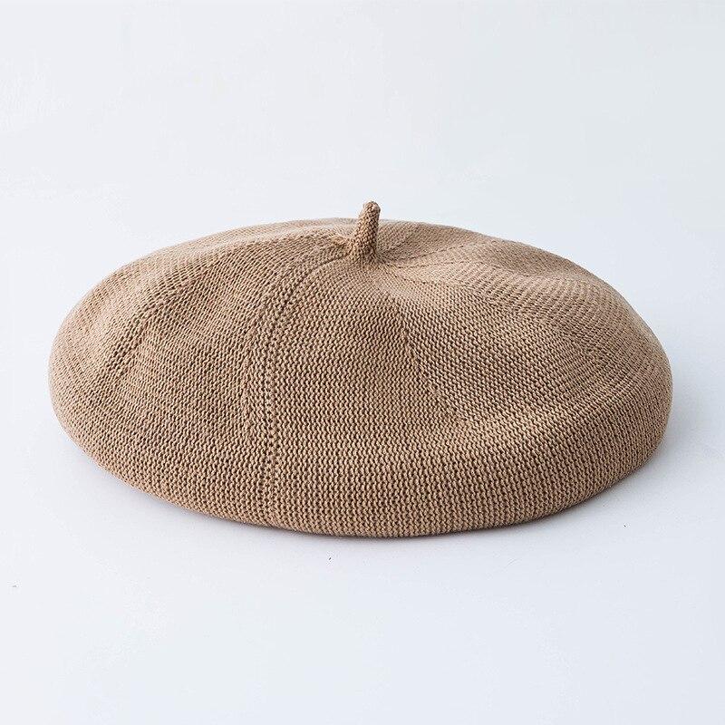 Women's Pure Color Grass Beret Hat Lady French Artist Retro Beret Hat Spring Summer Casual Thin Breathable Beret: khaki