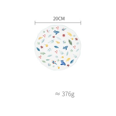 ceramic plate 8inch cute carton dishes and plates sets floral fox printed under glazed dinner plates round children dessert dish: FLORAL