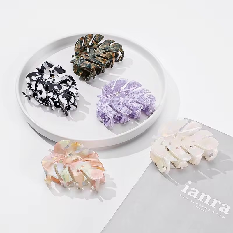 Pinza para el pelo de hoja verde esmeralda de estilo mundial refrescante, de personalidad, pinzas para el pelo de acetato, accesorios para el cabello para mujeres y niñas