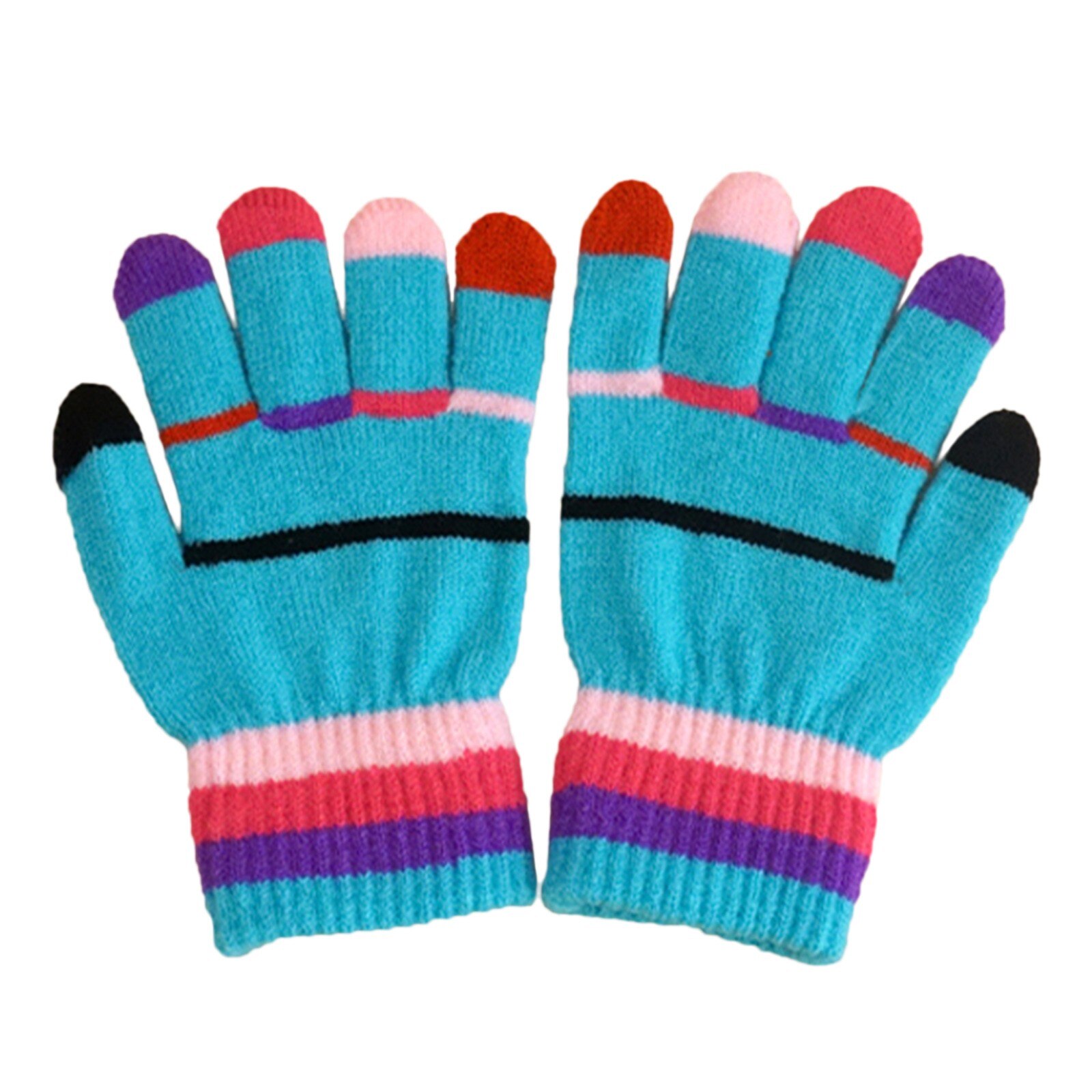 Plus enfants mignon hiver cachemire couleur unisexe garçon filles imprimé tricoté tricoté gants: Blue