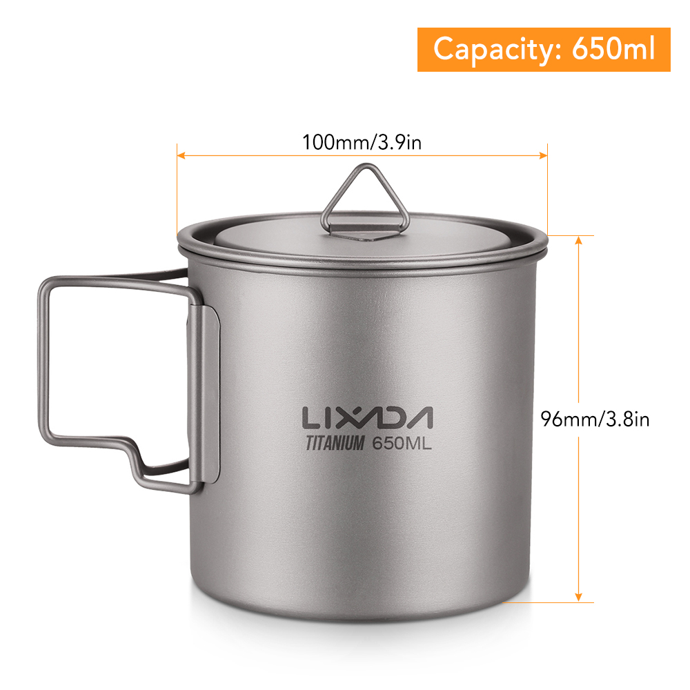 Lixada ultraleichte Titan Tasse Becher 300/350/550 ml/650ml draussen Wasser Tasse Picknick Wasser becher Geschirr mit faltbarem Griff: Gelb