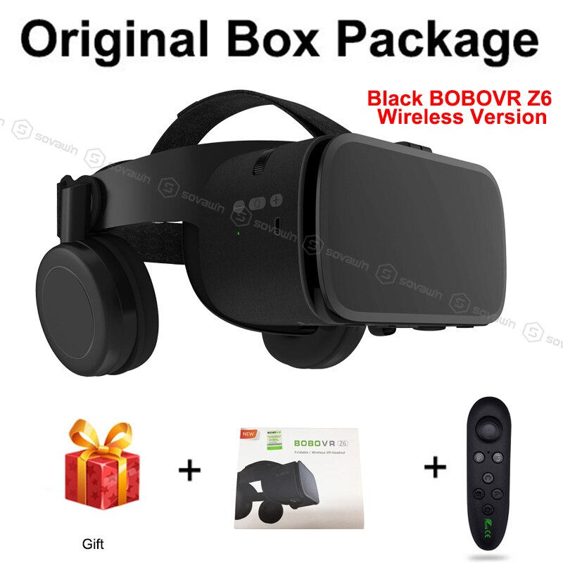 Neueste BoBo VR Z6 Gläser 3D Virtuelle Realität Drahtlose Bluetooth VR Headset Helm Für iPhone Android Smartphone 4,7-6,2 "zoll: Schwarz mit 035