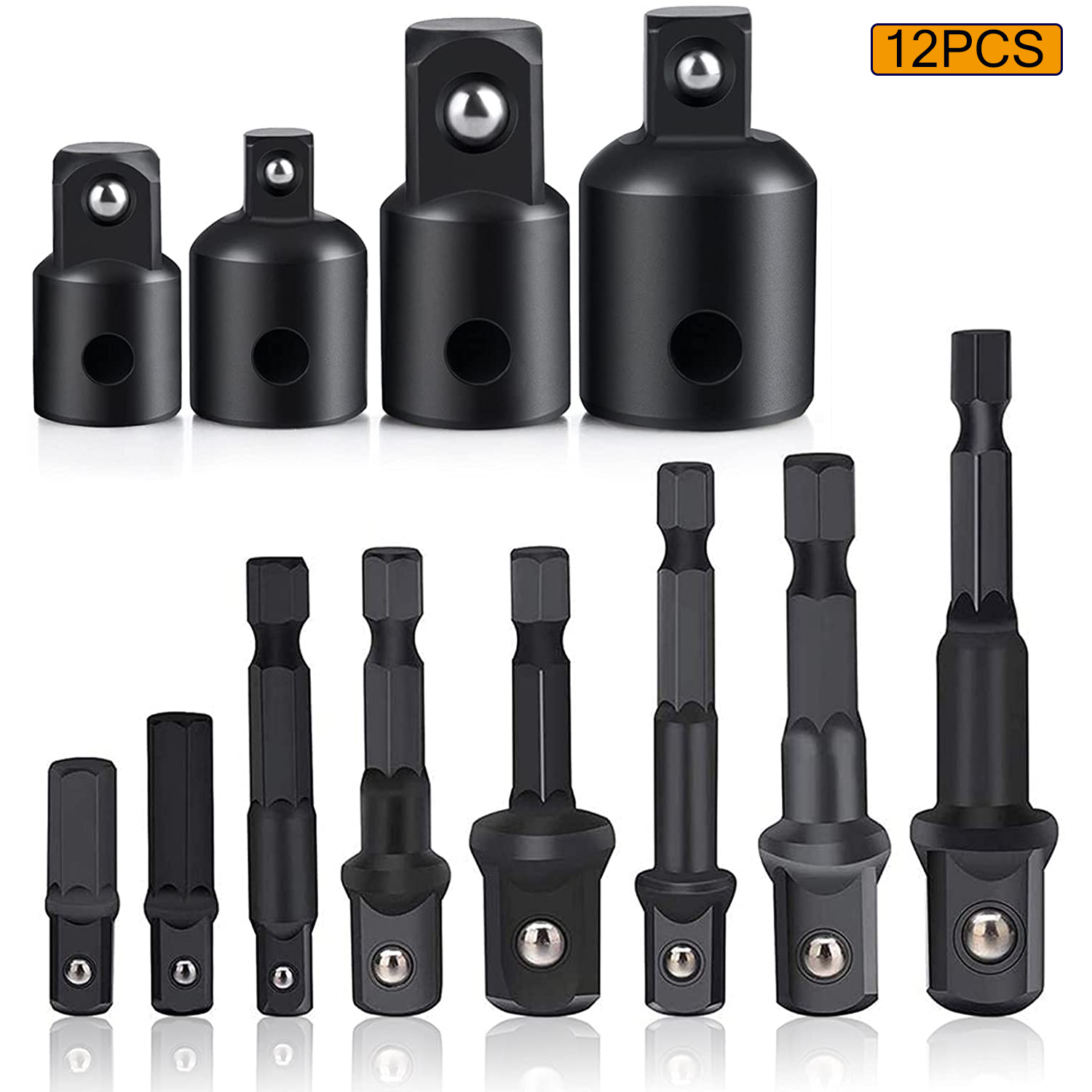 Drill Socket Adapter Converter For Impact Driver 105° Right Angle Drill Attachment Bit Impact Socket Adapter and Reducer Set: 12PCS