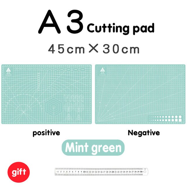 Tabla de cortar A3 de PVC, tapete para Patchwork, herramienta Manual de bricolaje, tabla de grabado de reparación automática de doble cara: Mint Green / A3 Mat