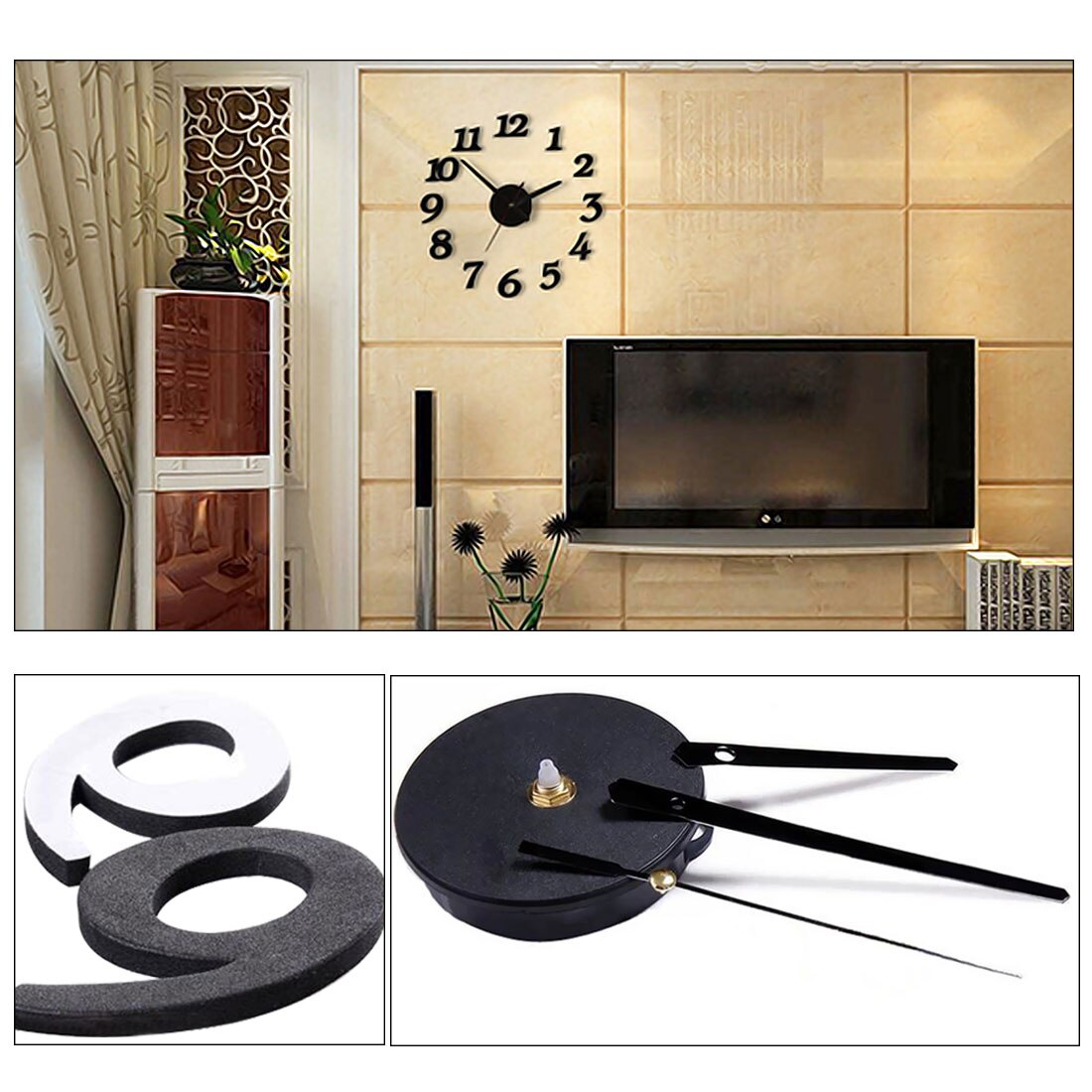 3d diy klok zelfklevende stickers voor een moderne muur met cijfers en cijfers voor een kamerinterieurdecoratie.