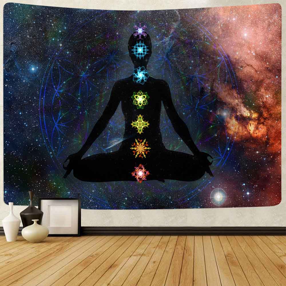Simsant chakra tapetry trippy yoga meditation kunst væghængende gobeliner til stue soveværelse hjem kollegieindretning banner