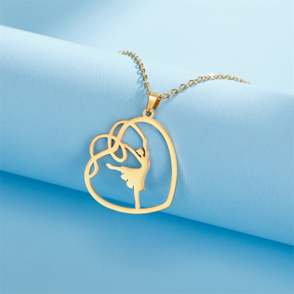 EUEAVAN-collares con colgante redondo para gimnasia rítmica, bailarina, para mujeres y niñas, collar de Yoga para gimnasta de acero inoxidable, joyería deportiva