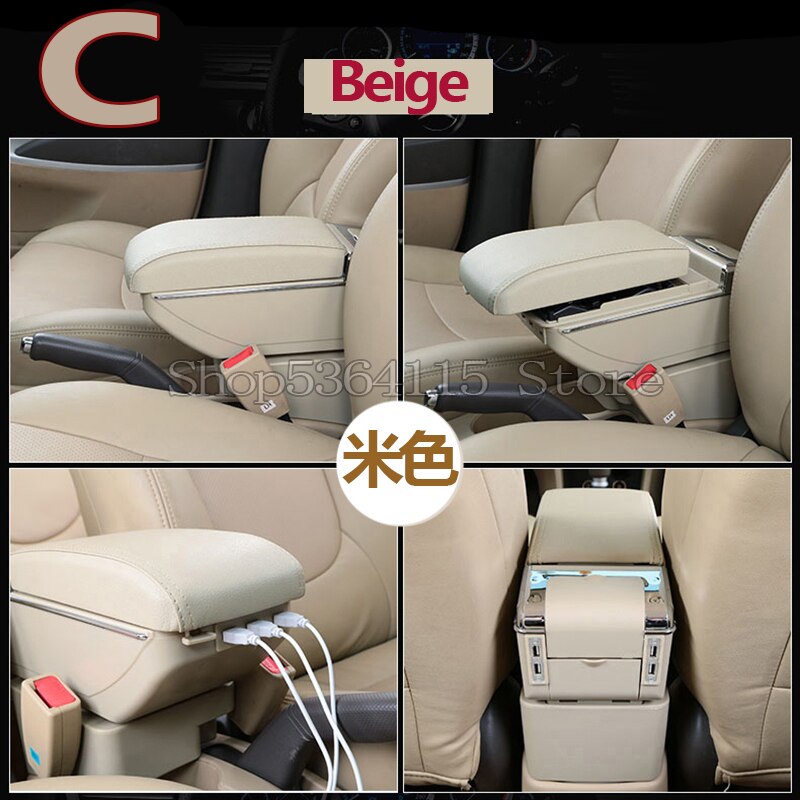 For Fiat 500 armrest box USB Charging heighten Double layer central content holder ashtray accessories: C beige  No USB
