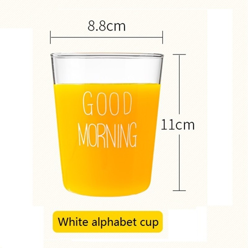 1 pcs Lovely Glass Breakfast Cup Coffee Tea Milk Yogurt Mug Good Morning Mug 400ml: White alphabet cup