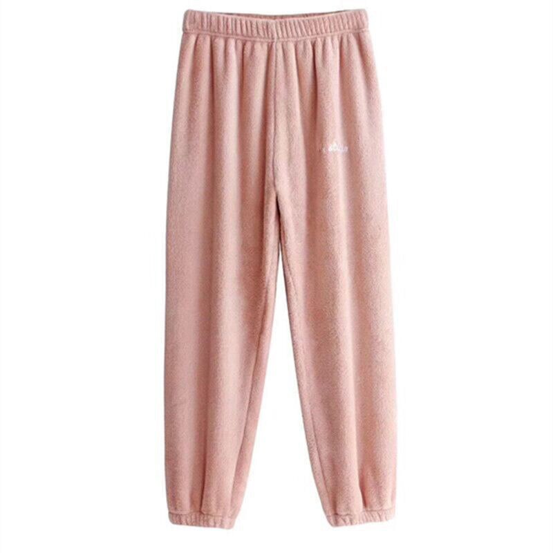 Women Autumn Winter Warm Plush Fleece Long Sleep Pants Homewear Pajamas Soft Flannel Thick Sleepwear Trousers