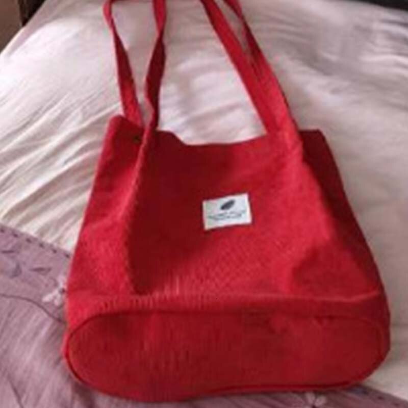 Herald femmes velours côtelé sac à provisions solide toile femme sac à bandoulière environnement stockage sac à main réutilisable fourre-tout sacs: Rouge