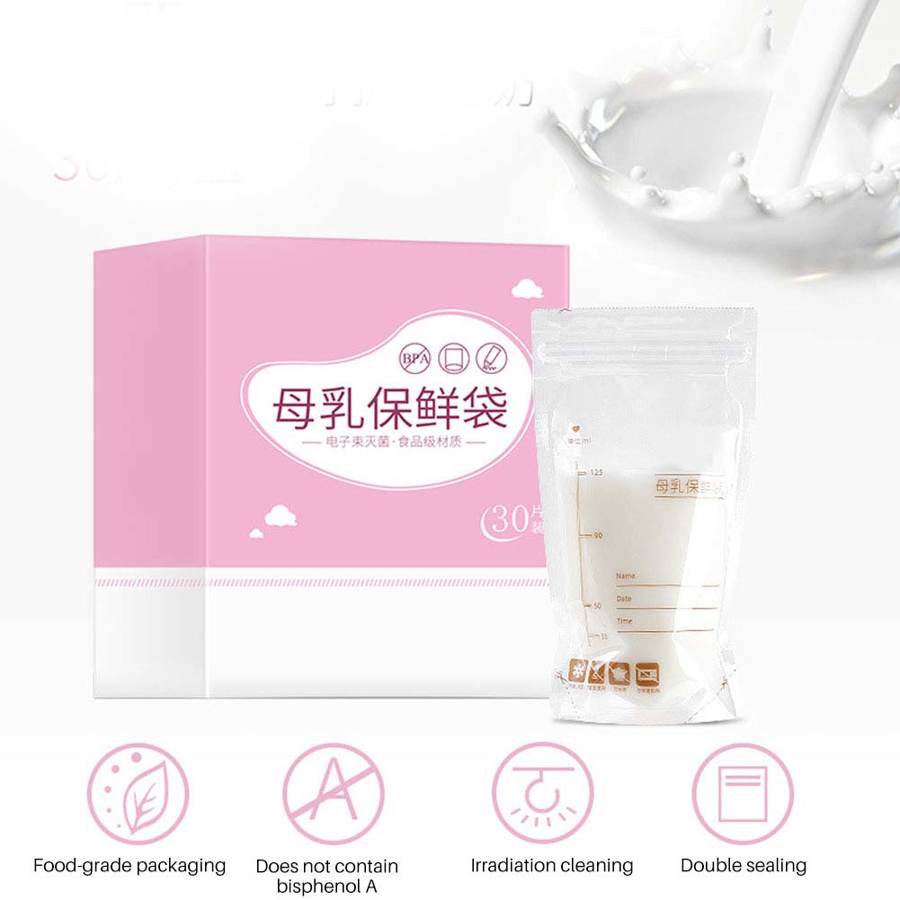 Babymad opbevaring 30 stk 125ml modermælk opbevaringspose engangs lækagesikker modermælkspose med stor kapacitet baby fodringsboks