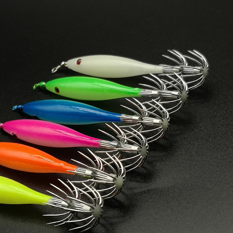 5 unids/bolsa anzuelo luminoso de calamar 7cm anzuelo de calamar brillante anzuelo de pesca de sepia pequeño Señuelos de Pesca de Mar cebo de pesca