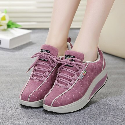 SWYIVY Women Toning Shoes Platform Lose Weight Lady Sneakers Height Increasing Female Slimming Swing Shoes Light Weight: Pink / 40