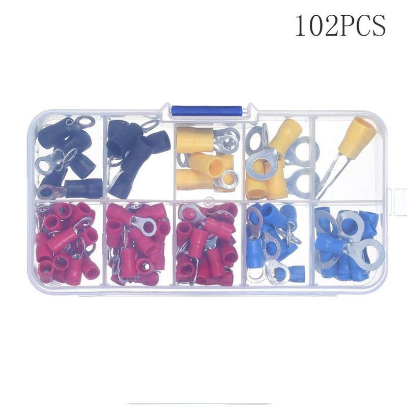 102pcs Ring Terminal Electrical With Storage Box Connector Assorted Insulated Rings Wire Copper Crimp Terminals Assortment Kit: Default Title