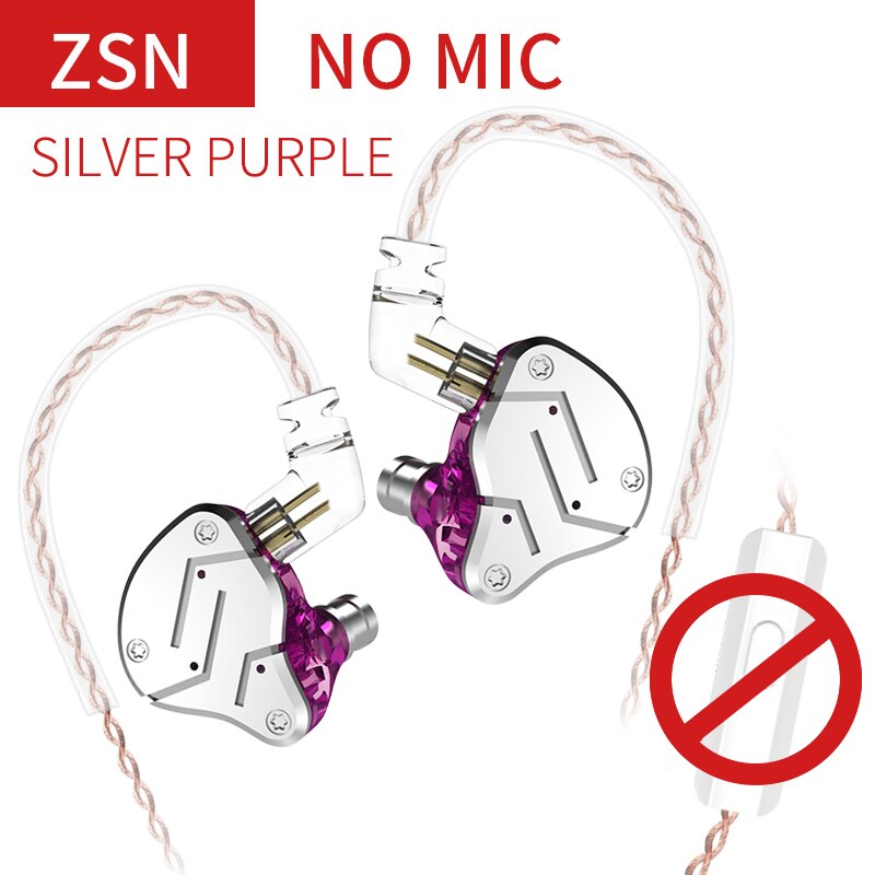 Kz Zsn 1BA 1DD Hybrid In Ear Oortelefoon Metal Hifi Bass Oordopjes In Ear Monitor Headset Sport Noise Cancelling Oordopjes kz Zstx Zsx: Purple no mic