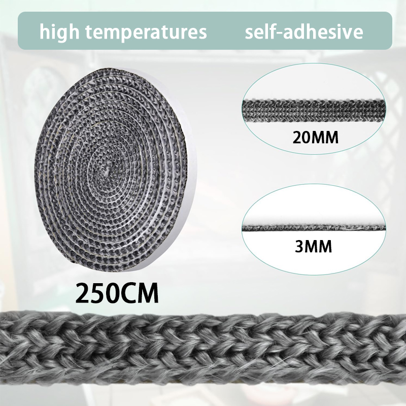 20/25mm flad reb pakning brændeovn udskiftningspakning selvklæbende glasfiber pejs pakning til brændeovn kulovn: Hvid