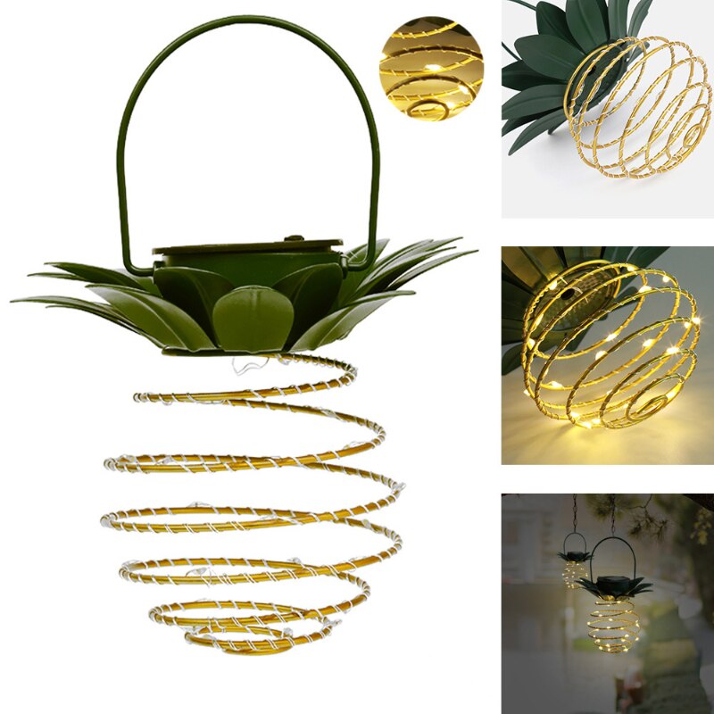 Solar pineapple light iron lantern led copper wire string lights outdoor waterproof garden decoration hanging lights