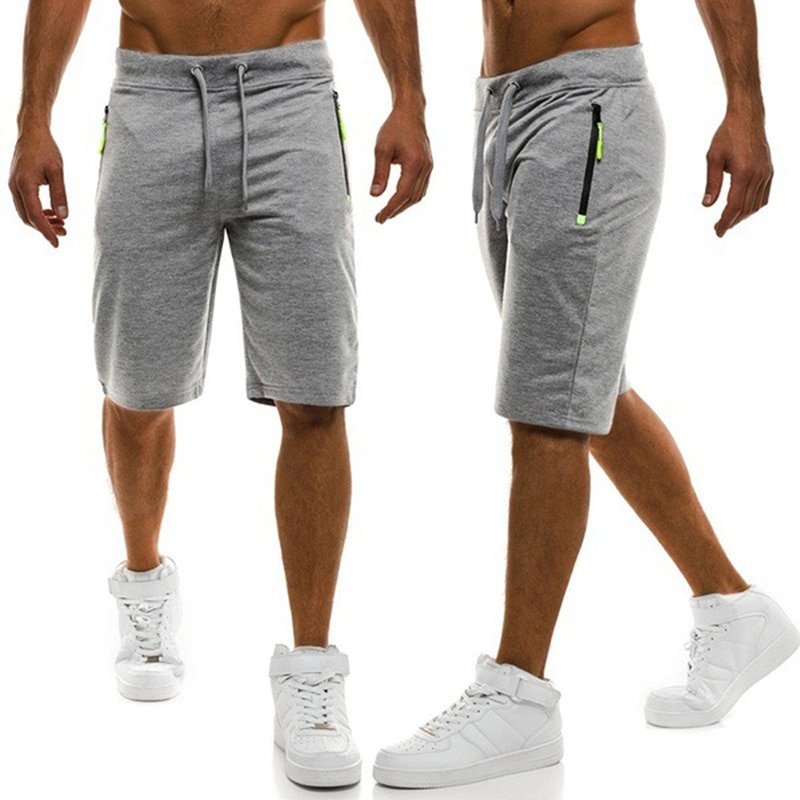 Miesten kiinteät shortsit casual uros vetoketju cargo shortsit polvipituiset miesten kesähousut homme: Vaalean harmaa / M