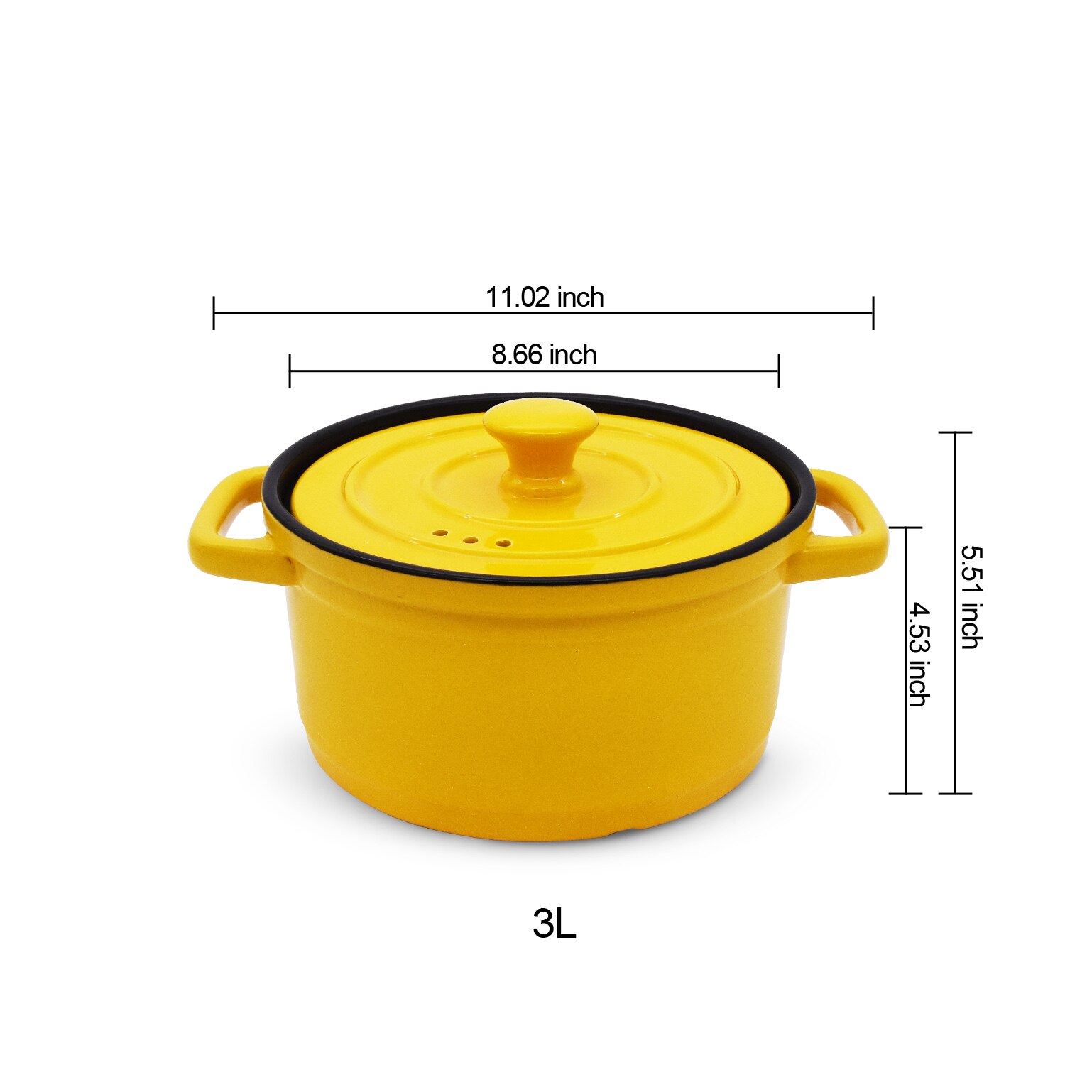 3L Ceramic Cookware Colorful Korean Casserole With Lid Ceramic Tureen Soup Open Fire Earthen Pot Cooking Pot: Yellow