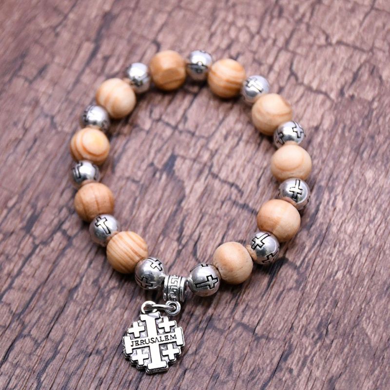 Trä jesus kors pärlor armband armband kristen meditation bön yoga unisex armband smycken
