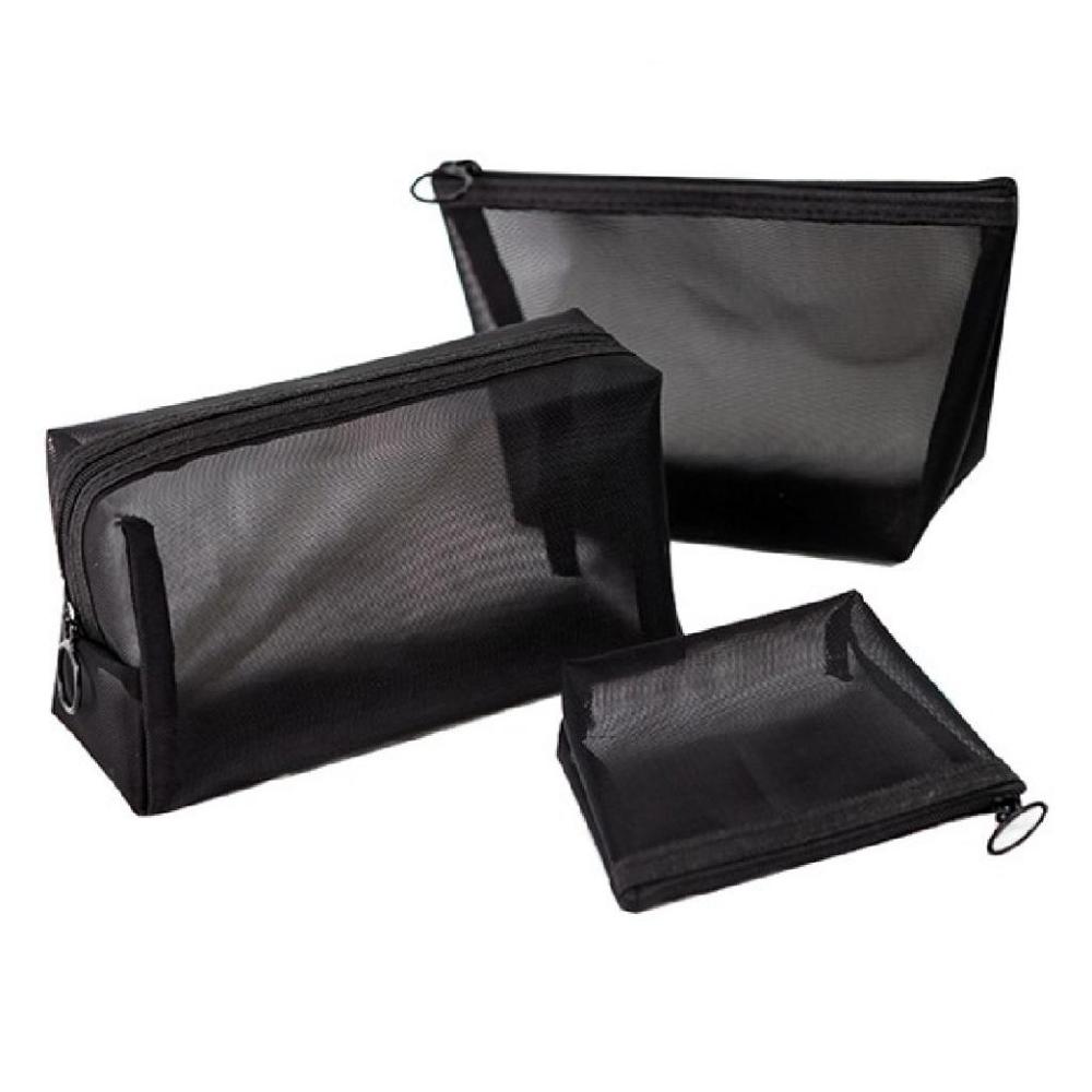 1PC women Cosmetic Bag black Transparent Mesh Make Up Bags small Large Black Toiletry Makeup Organizer Bags Beauty Case