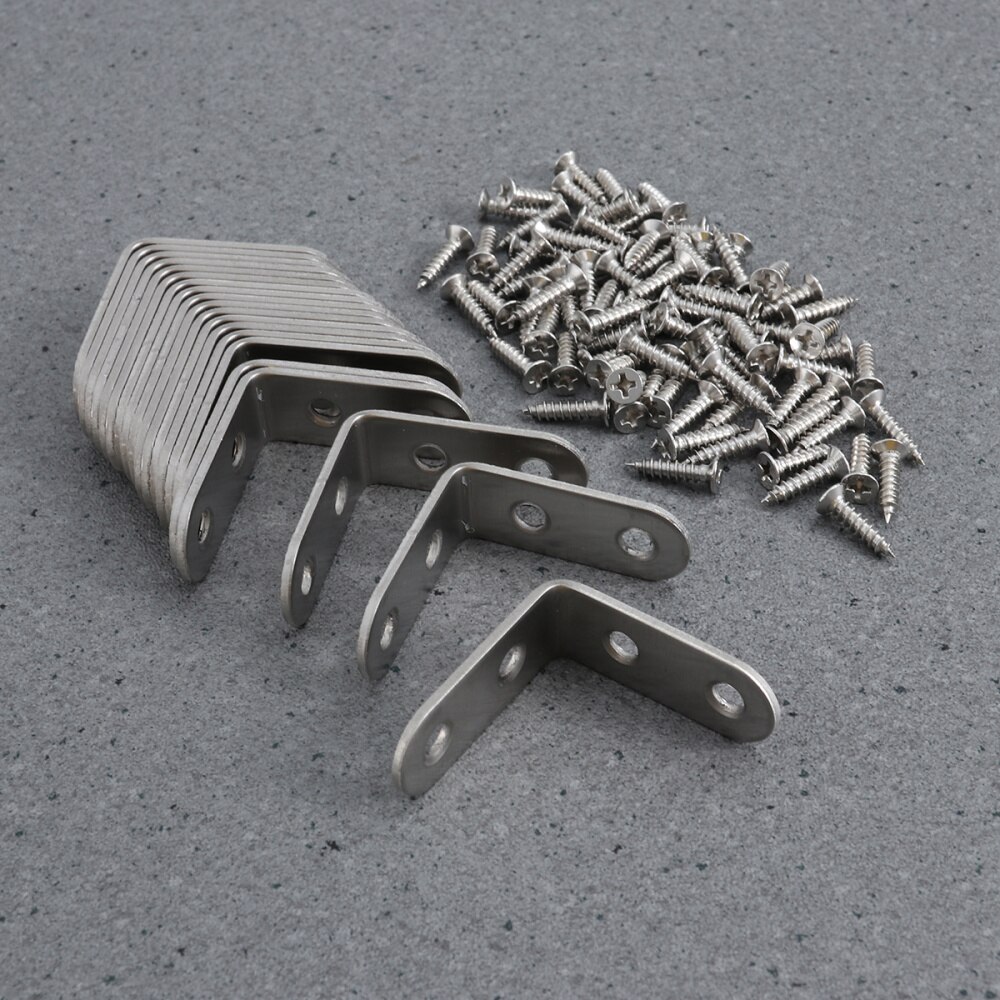 20 Pcs 2mm-Thick Rvs 90 Graden Hoek 40X40X16Mm Beugels Met 80 Pcs 4X16Mm Schroeven (Zilver)