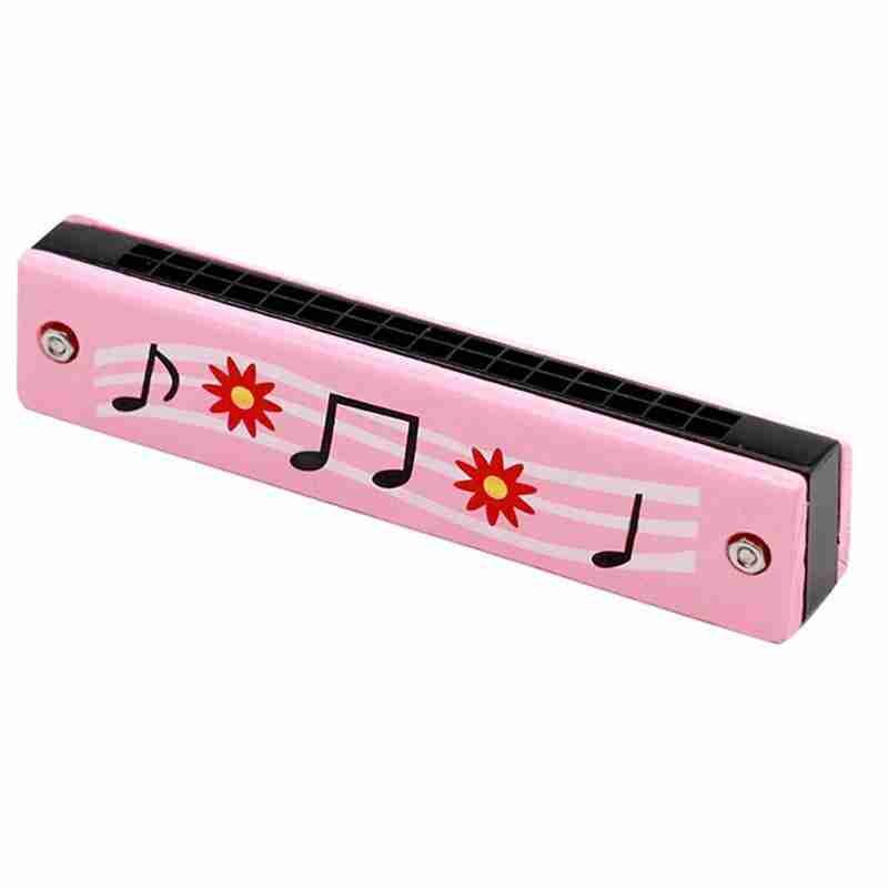 Double Row 16 Hole Harmonica Children's Wooden Painted Harmonica Musical Instrument Children's Music Educational Toys: A