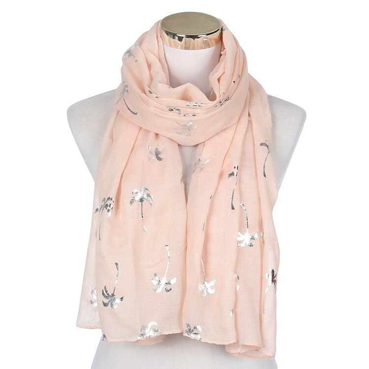FOXMOTHER Spring Summer White Grey Navy Coconut Tree Shiny Silver Foil Scarf Glitter For Womens: Pink