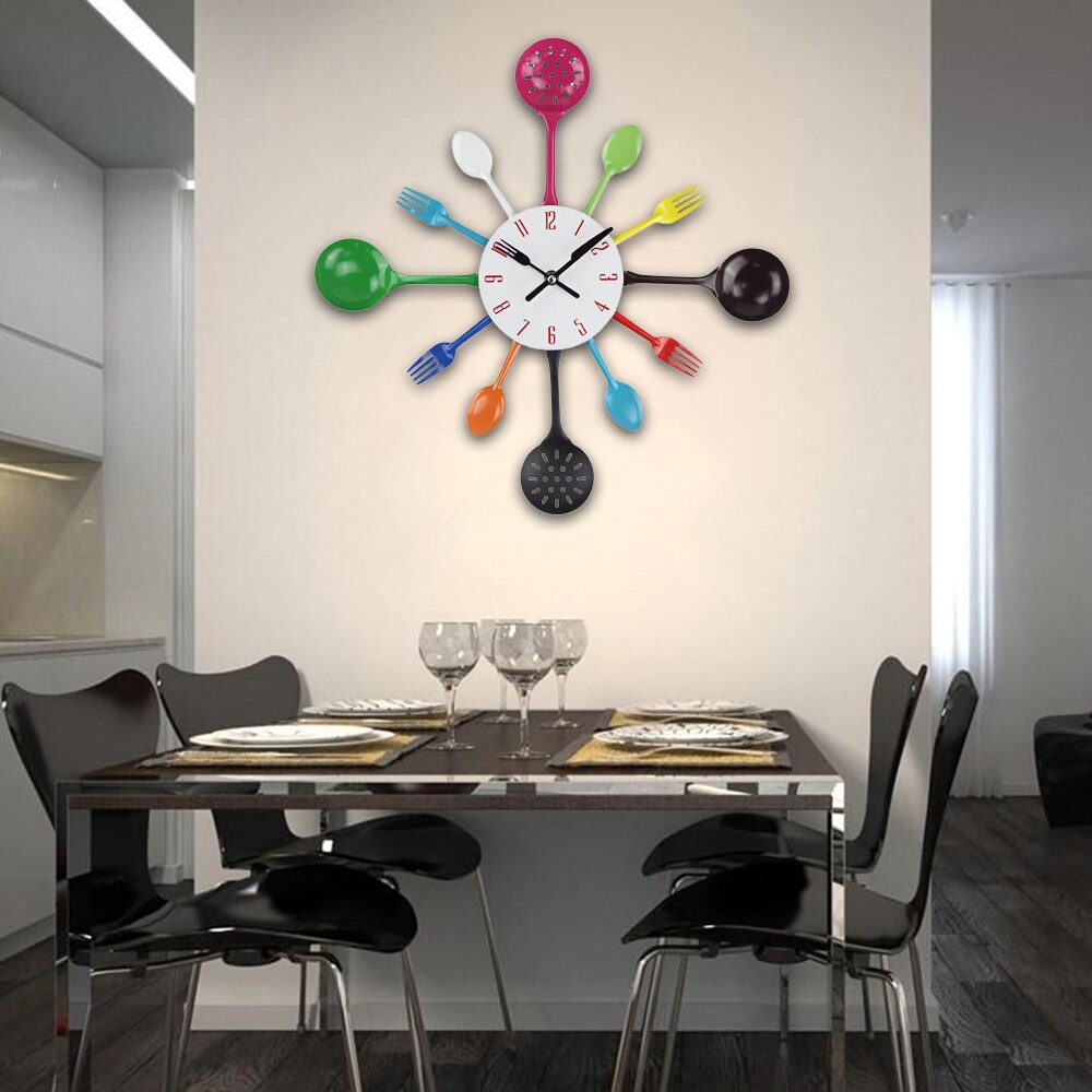 Cutlery Kitchen Clock Wall Copper Metal Spoon Fork Wall Decor Clocks Modern Art Horloge 3d Wall Clock 2022