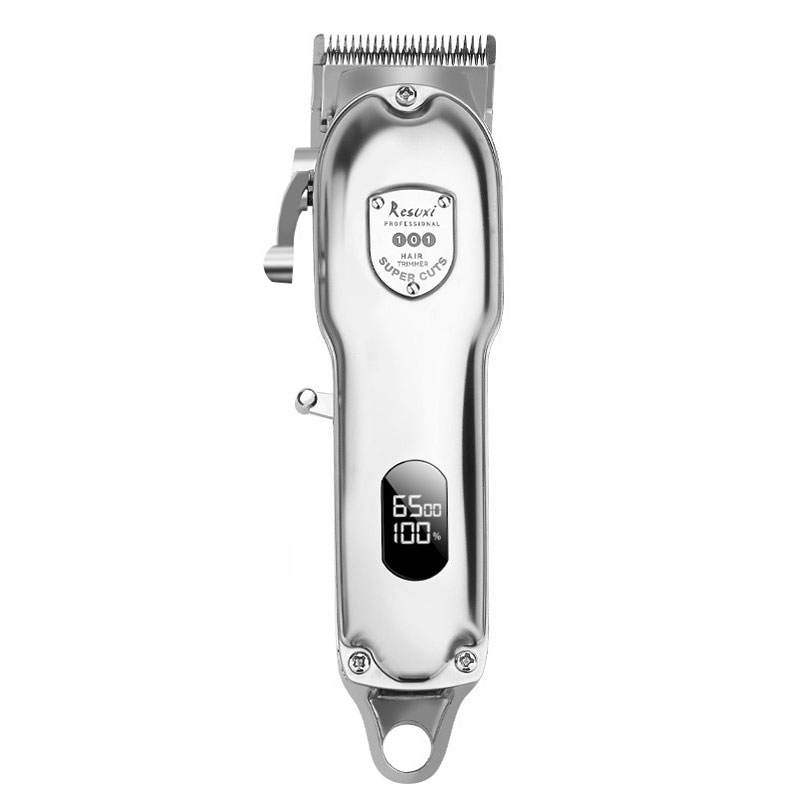 RESUXI JM -101 Electric Hair Clipper LCD Digital Display 110-240V/10W Rechargeable Stainless Steel: Silver
