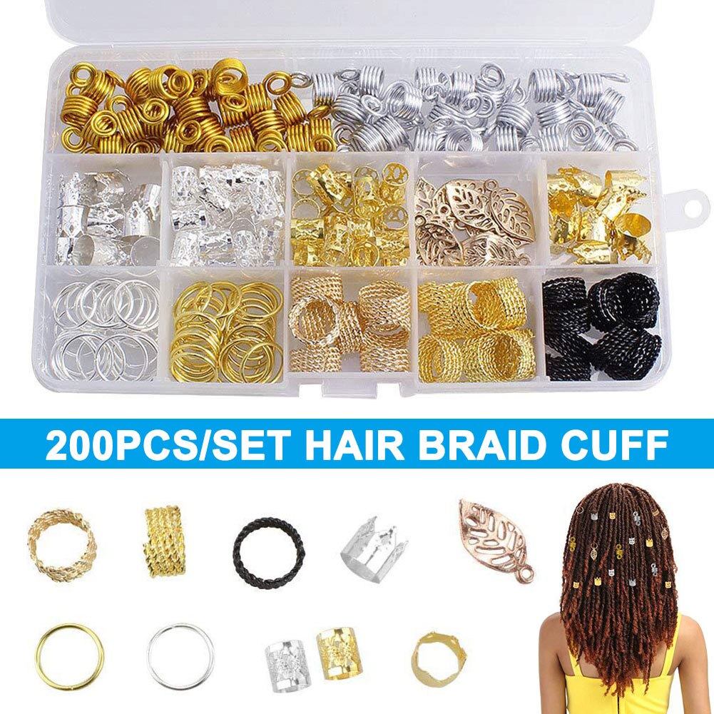 200Pcs Aluminum Hair Coil Dreadlocks Braided Rings Metal Hair Cuffs Braiding Beads MH88