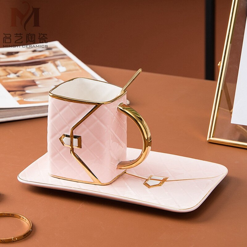 Gold-Painted Coffee Cup and Saucer Set Bag Modeling Ceramic Saucer Mug Cup Coffee Cups Originality