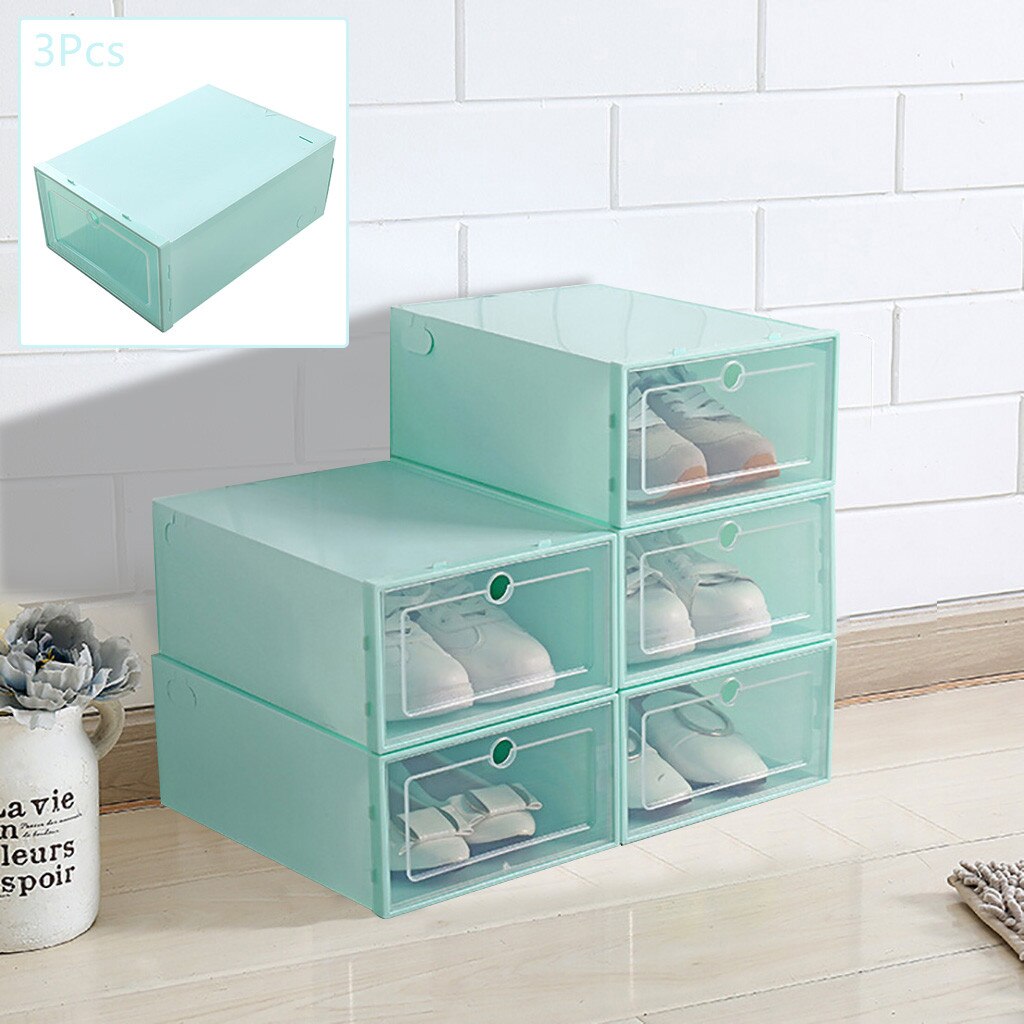 3 stuks plastic schoenendoos stapelbaar opvouwbaar schoenenorganizer lade opbergdoos met openklapbare transparante deur dames heren 33.5 x 23.5 x 13cm