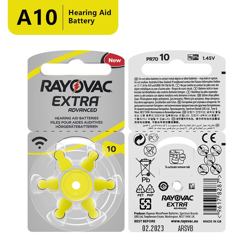 RAYOVAC-pilas extra para audífonos, A10 10A ZA10 10 S10, 60 unidades, Zinc Air 10/A10