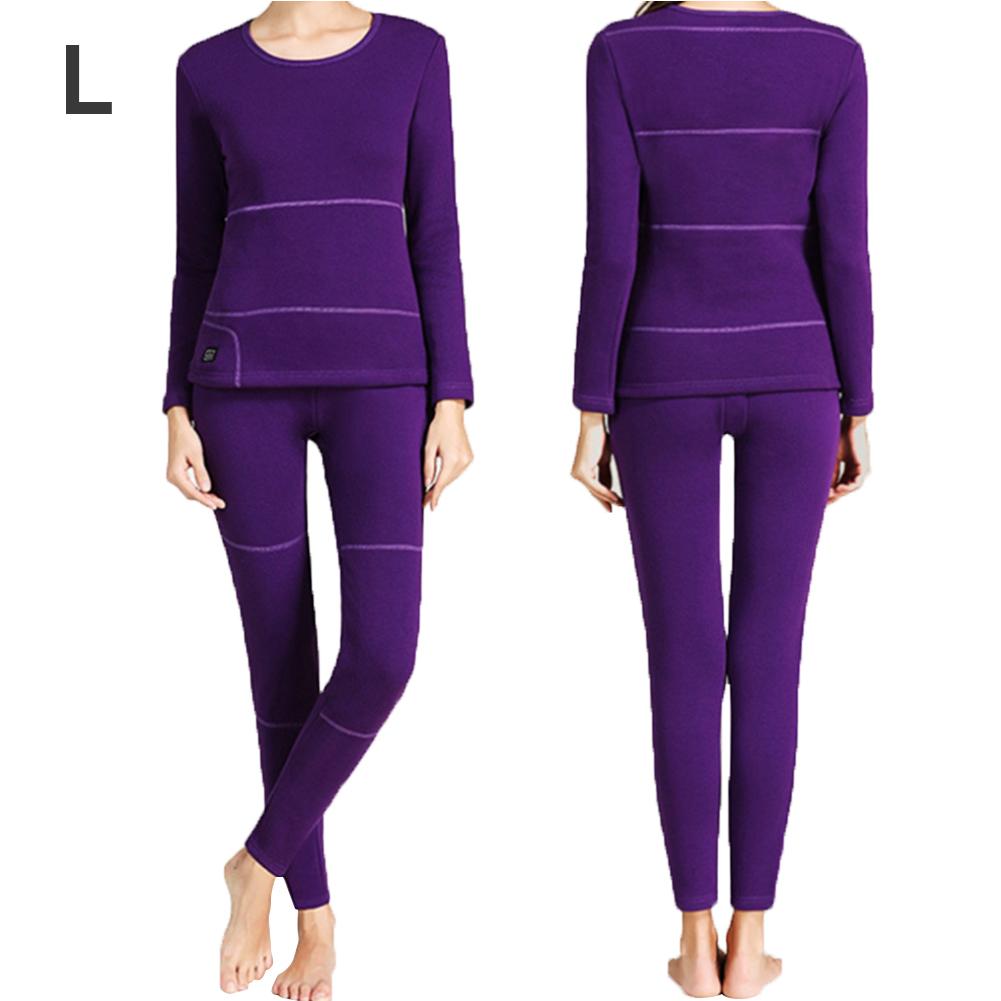 Electric Heating Thermal Underwear Set Women Elasticity Thermal Underwear Set For Winter Heating Vest Waterproof Clothing 3XL: purple Lpurple L