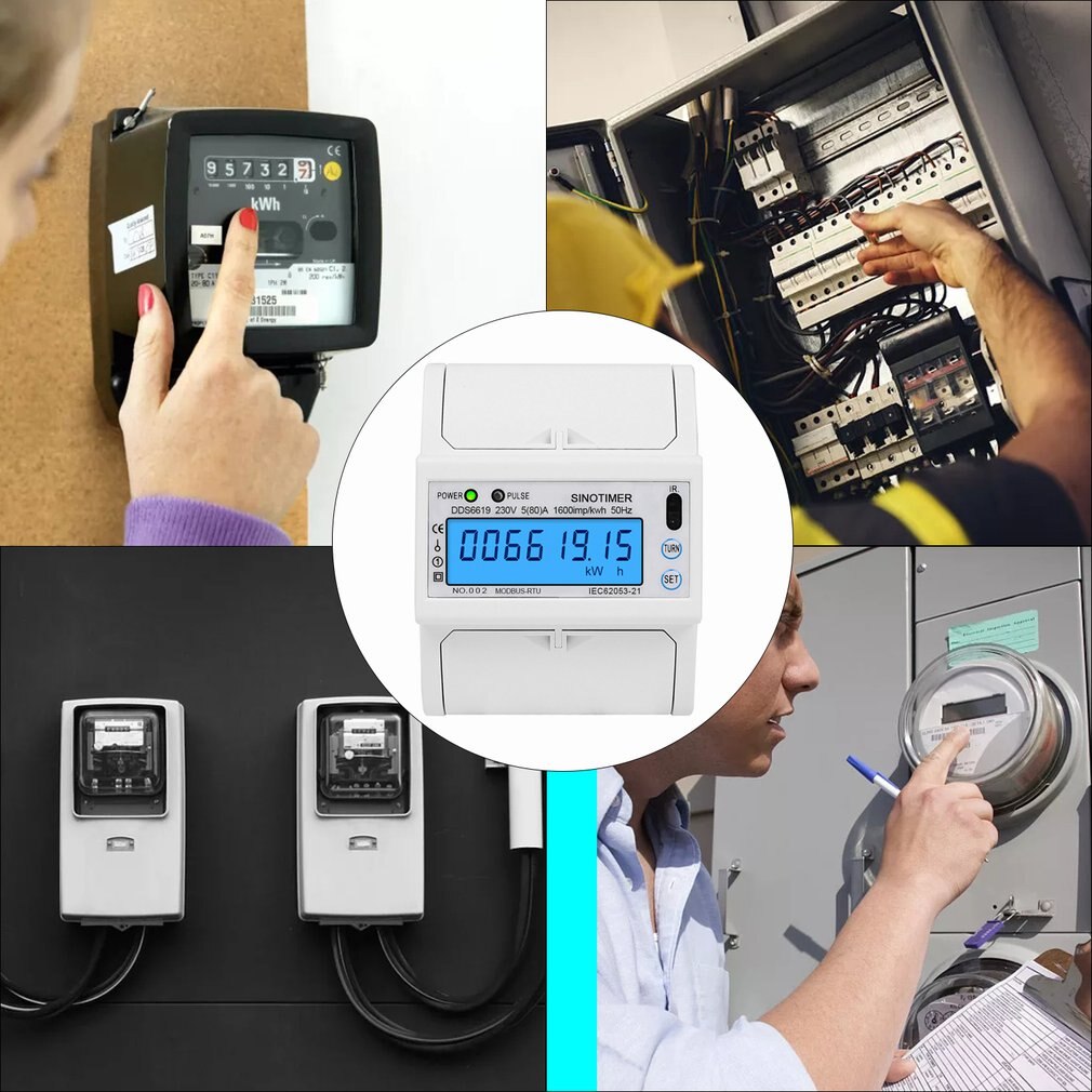 Single Phase 5 (80) One 230V AC RS485 Modbus Rtu Energy Meter Electrical Consumption Luminous Monitoring Din Rail