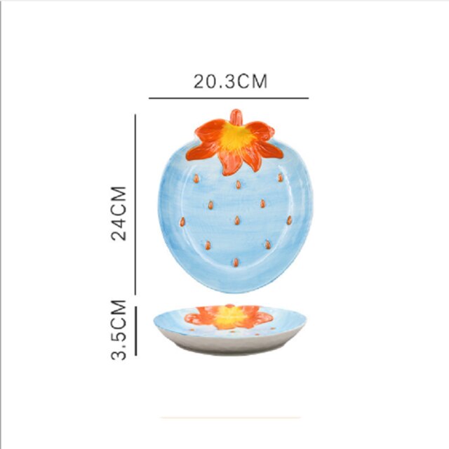 Plato de cerámica con forma de fruta, cuenco para ensalada, aperitivos de frutas secas y dulces, plato de aperitivos de rejilla, plato de cena japonés para niños: Blueberry