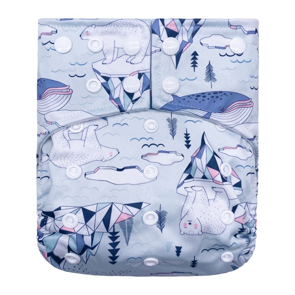 Goodbum Waves Printed Washable Adjustable Double Gusset Square Cloth Nappy For Baby Diaper: D36