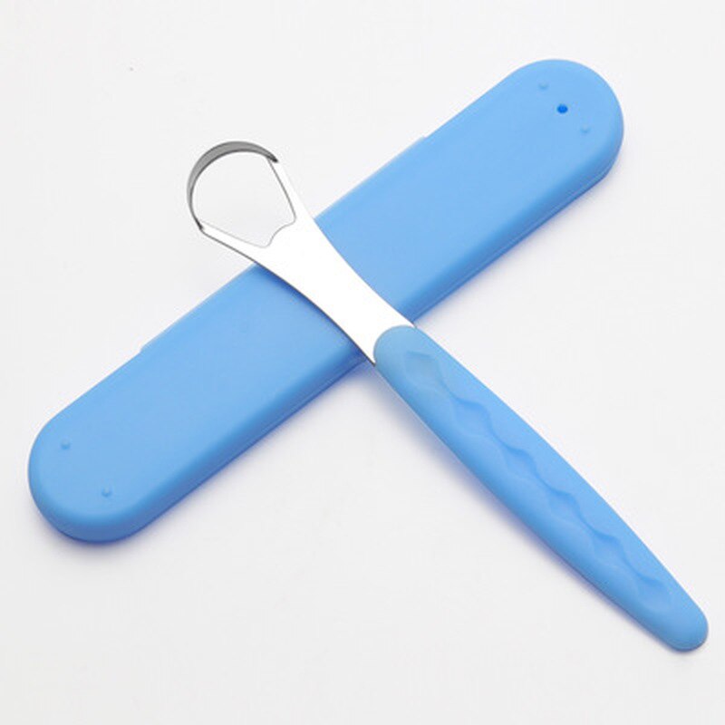 Stainless Steel Tongue Scraper with Portable Travel Case U Shape Tongue Cleaner Oral Tongue Brush for Adult Fresh Breath: Blue