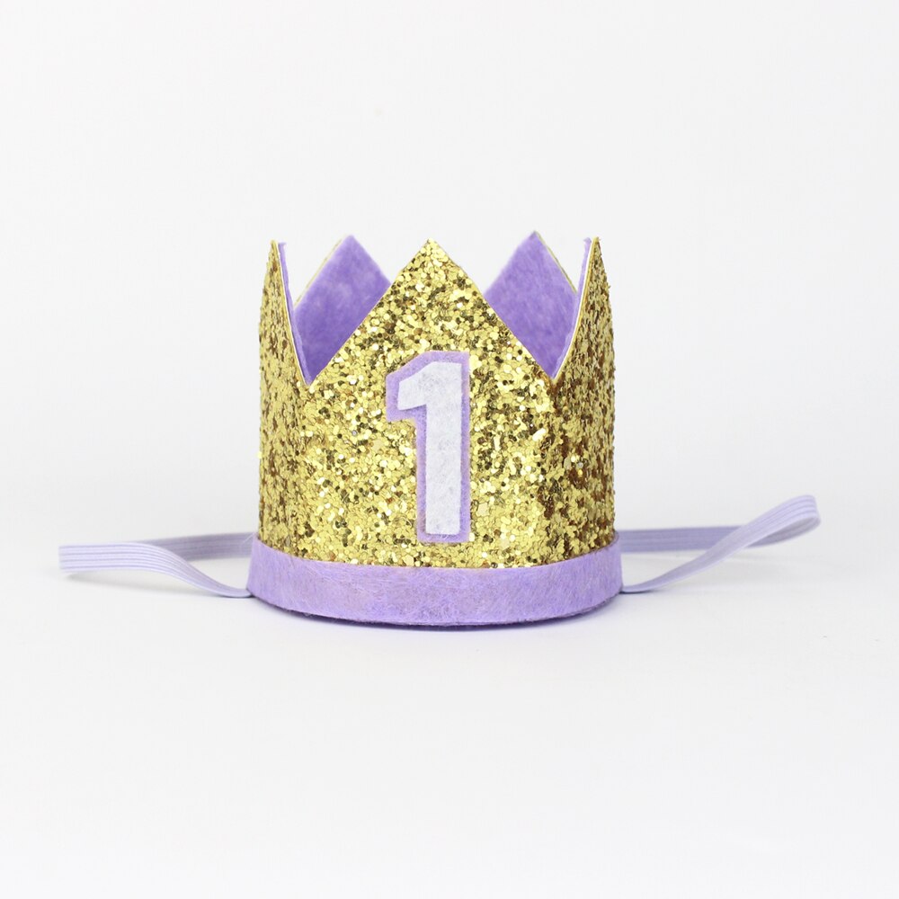 1st Verjaardag Hoed Glitter Hoed Meisje Eerste Verjaardag Prinses Kroon Een Jaar Oude Glitter Hat Photo Prop Goud paars